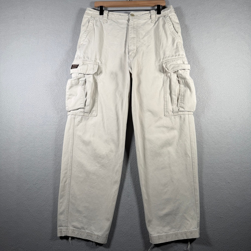 Abercrombie & Fitch Mens Khaki Cargo Pants 34x32 Relaxed Fit Cotton Utility Y2K